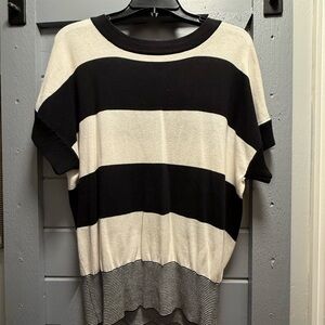 Christopher & Banks Black and Cream Striped Short Sleeve Top